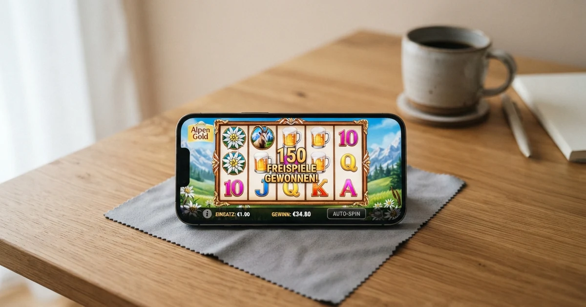 Startseite eines Online-Casinos mit einem Werbebanner für Freispiele ohne Einzahlung