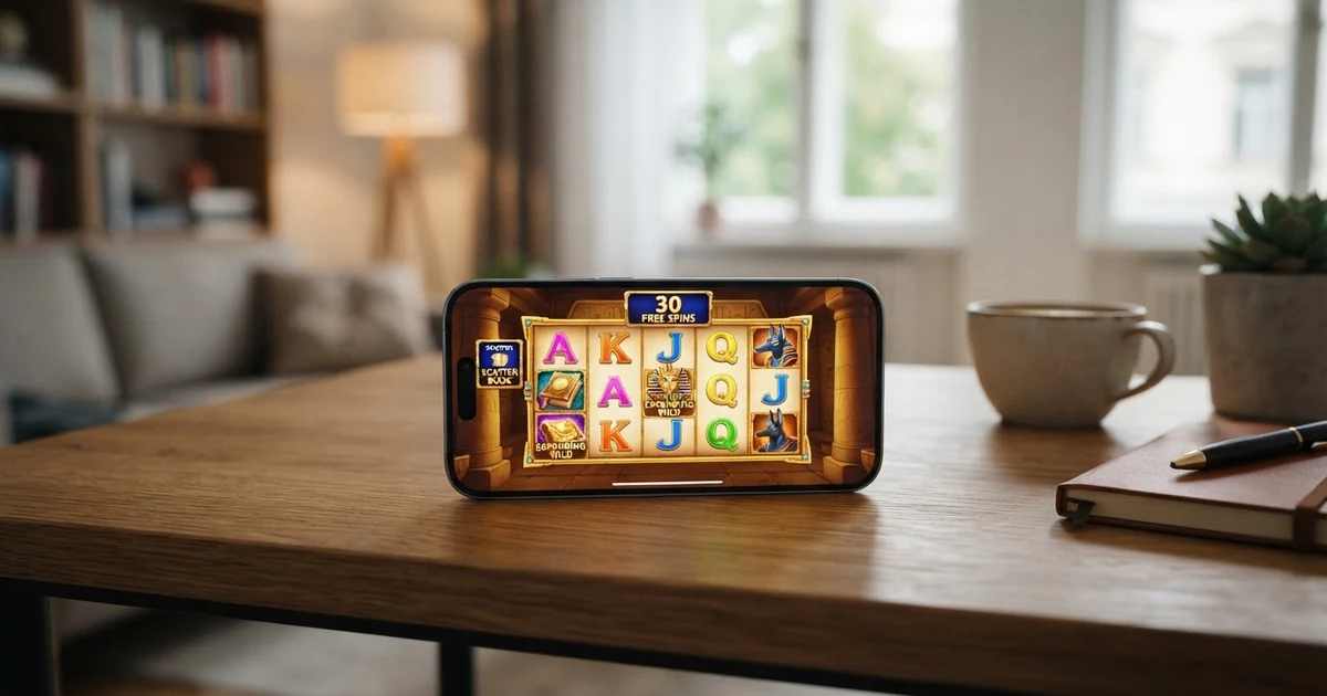 Bildschirm eines Online-Spielautomaten mit sichtbarem Freispiel-Zähler und Spielsymbolen