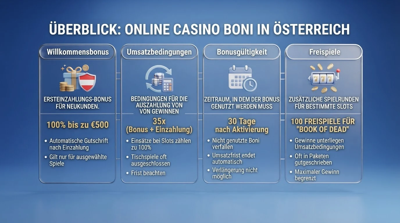 Eine strukturierte Übersichtstabelle mit zehn Casino-Anbietern, gruppiert nach Lizenzstatus — ein Block mit AT-Konzession, ein größerer Block ohne.