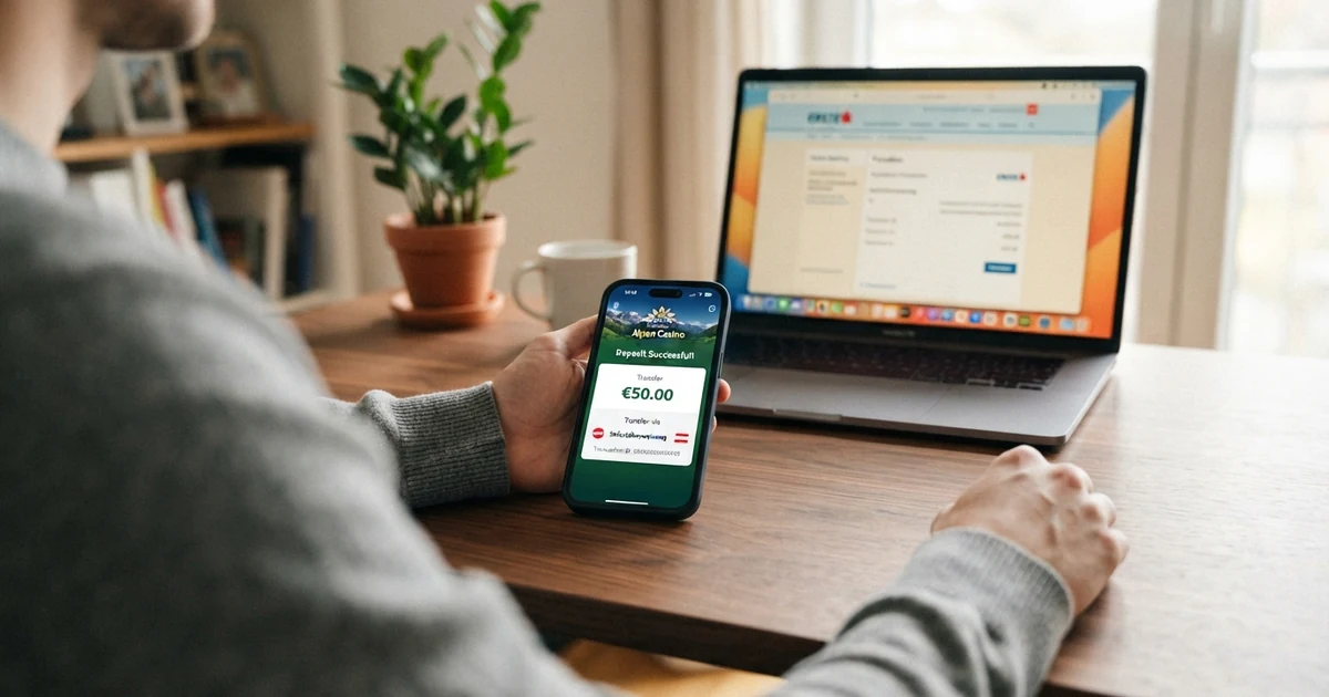 Smartphone mit geöffneter Online-Banking-App und Casino-Website im Hintergrund