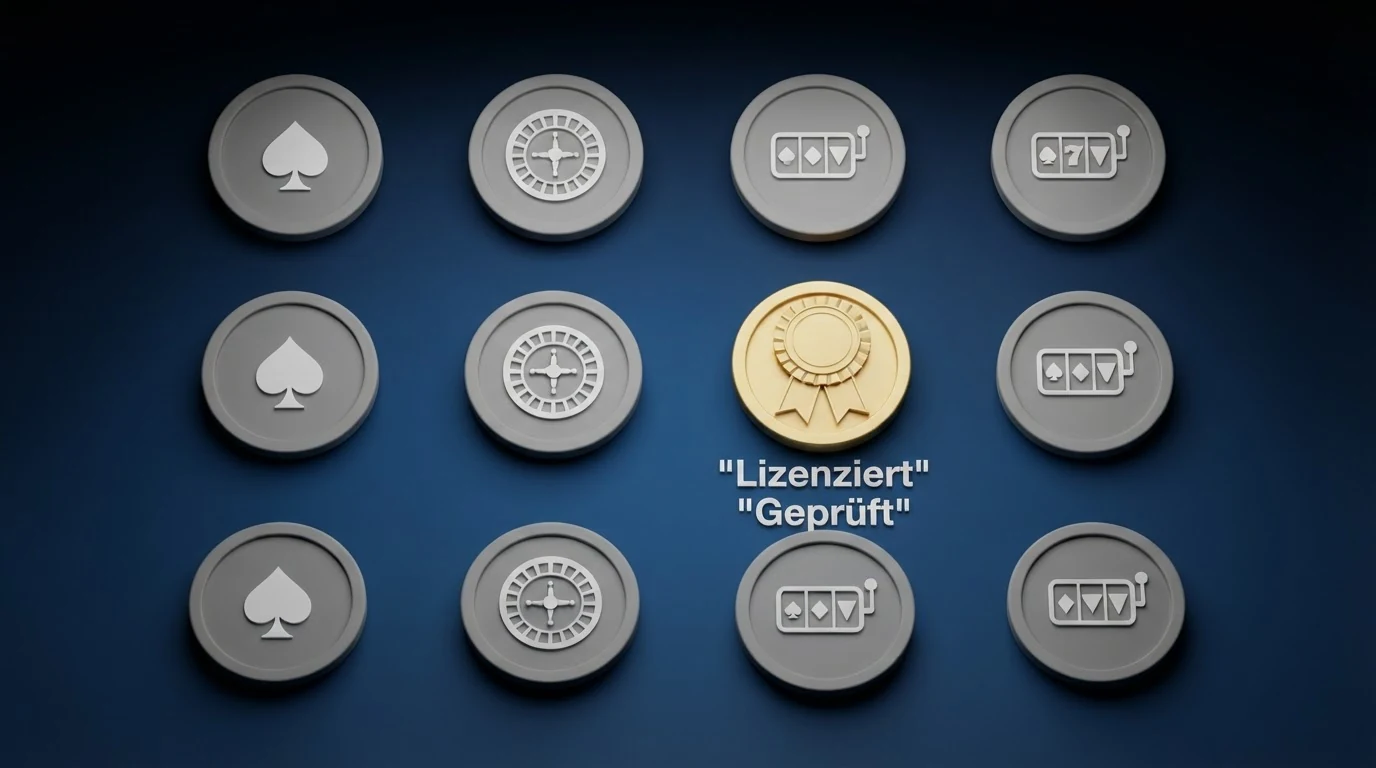 Übersicht der zehn verglichenen Casino-Logos mit Hervorhebung des einzigen konzessionierten Anbieters win2day und der neun weiteren ohne österreichische Lizenz