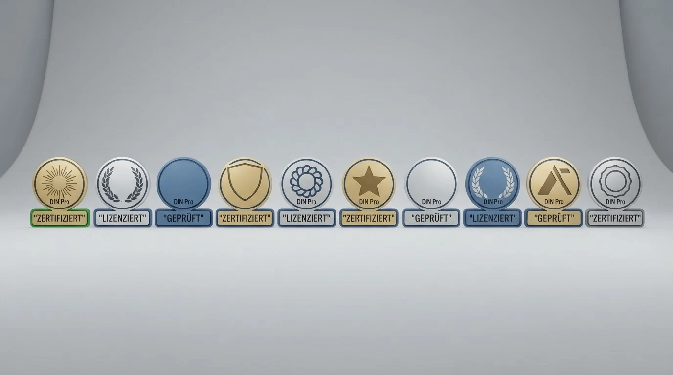 Schematische Gegenüberstellung der zehn verglichenen Casino-Logos mit farblich abgesetzten Lizenz-Markern für Österreich, Malta, Deutschland und Curaçao