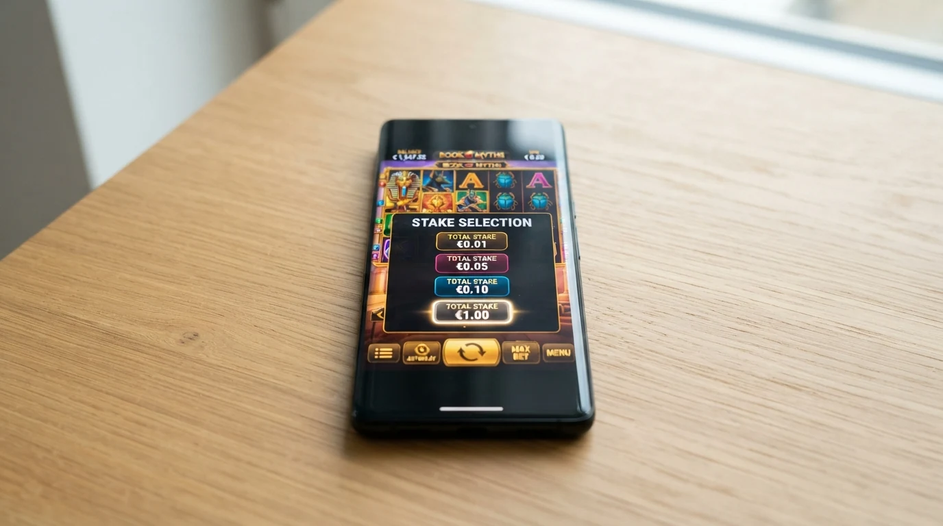 Übersicht verschiedener Einsatzstufen auf einem Online-Slot-Display: 0,01 €, 0,05 €, 0,10 € und 1,00 €