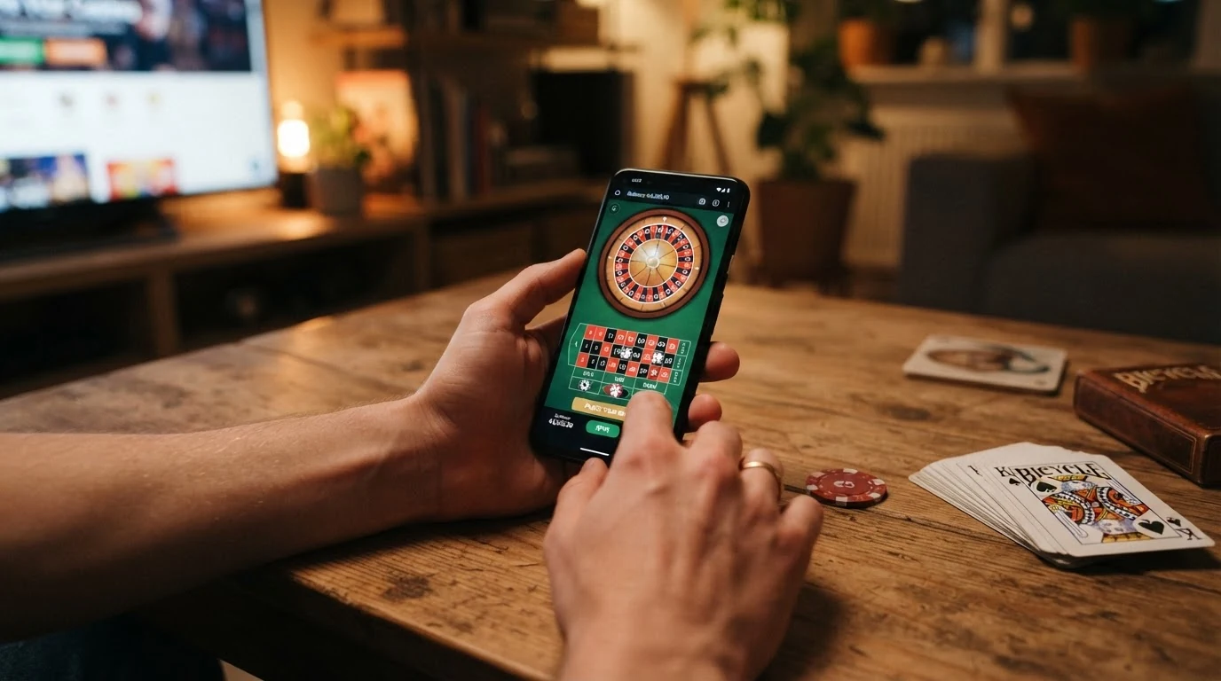 Schema-Darstellung: Wie ein Spieler über das Internet mit einem Casino-Server verbunden ist, RNG-Symbol und Auszahlungspfeil