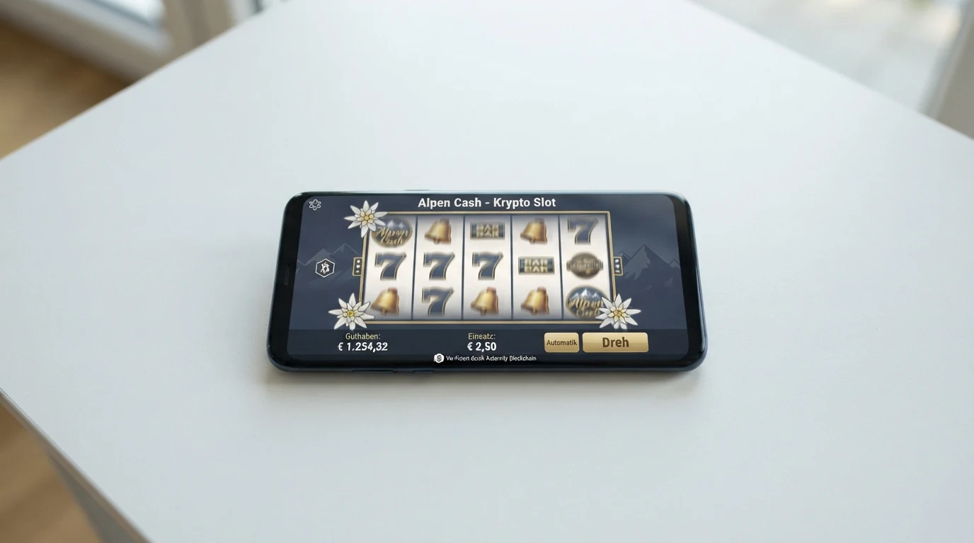 Slot-Spieloberfläche mit eingeblendetem ETH-Einzahlungssymbol, Spielautomat mit Krypto-Thema