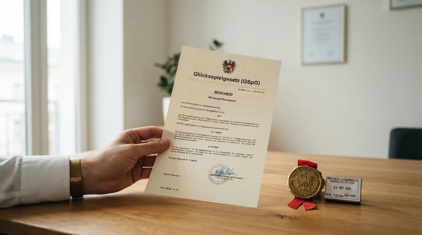 Ein offiziell aussehendes Dokument mit dem Schriftzug „Glücksspielgesetz (GSpG)“ und dem Bundesadler, daneben das BMF-Logo — visuelle Marker der österreichischen Regulierungslandschaft.