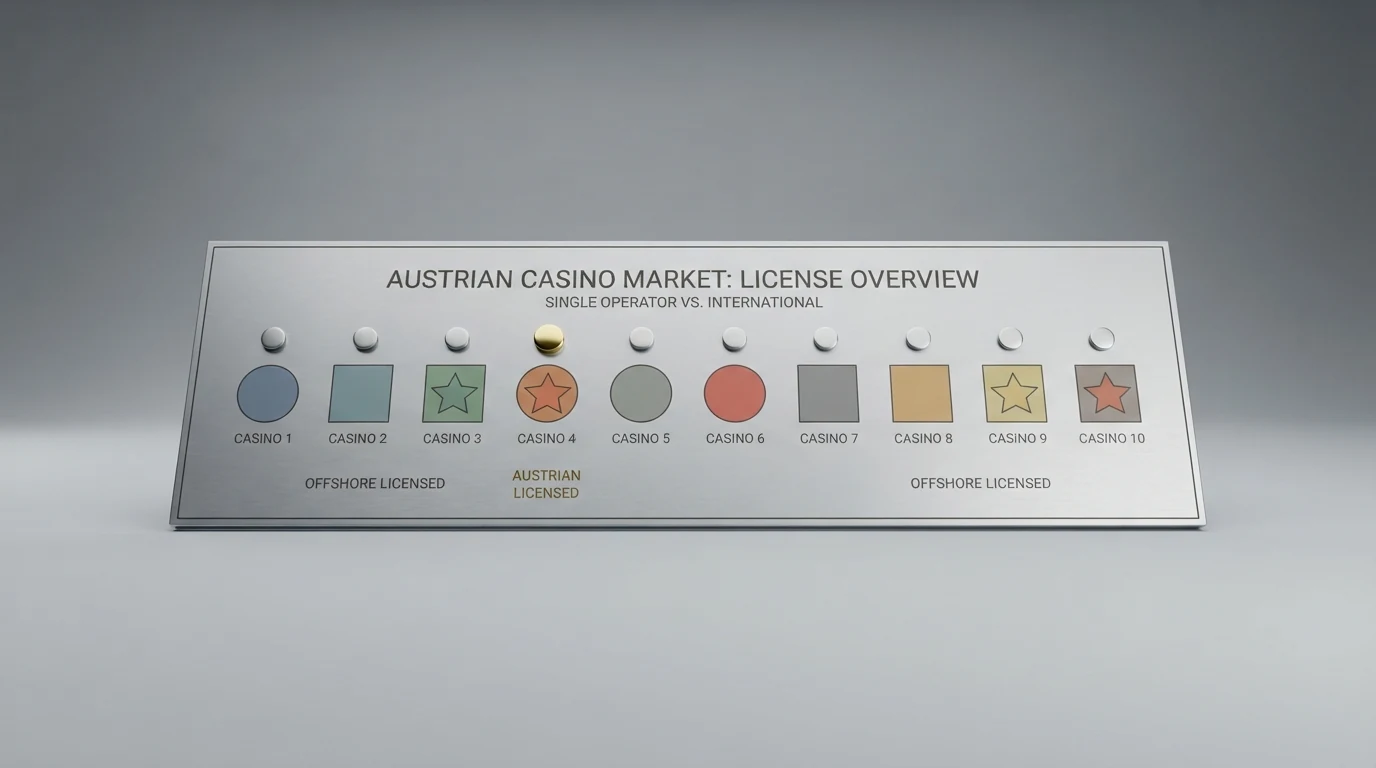 Eine vergleichende Übersicht der Casino-Logos mit einem Markierungssymbol für den Lizenzstatus jedes Anbieters