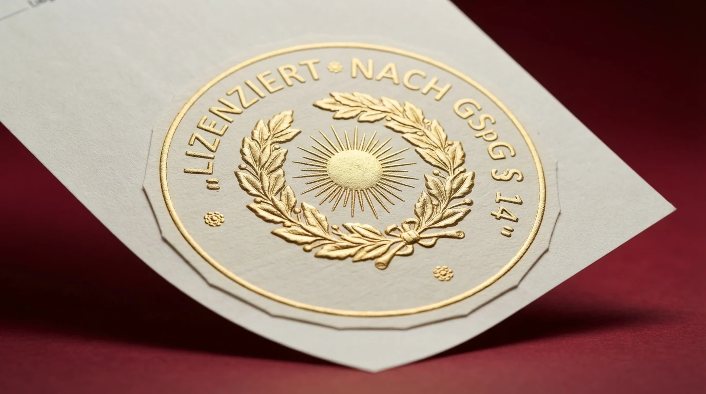 Offizielles österreichisches Wappen oder ein abstrahiertes Siegel-Symbol mit dem Schriftzug „Glücksspielgesetz (GSpG) — Konzession“ als visueller Anker für die Legalität