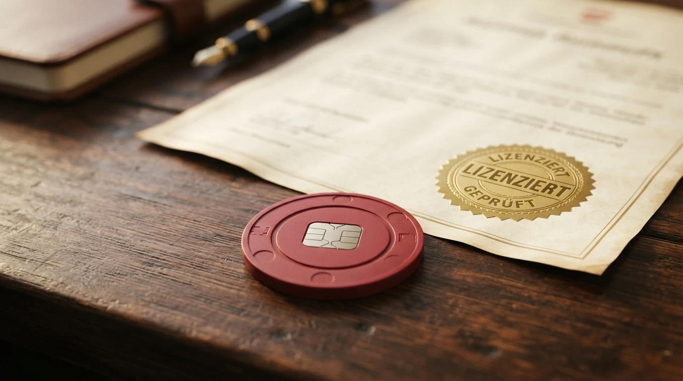 Stilisierte Österreich-Karte mit einem roten Kreuz über einem Casino-Chip und dem Schriftzug „Keine AT-Konzession“ daneben
