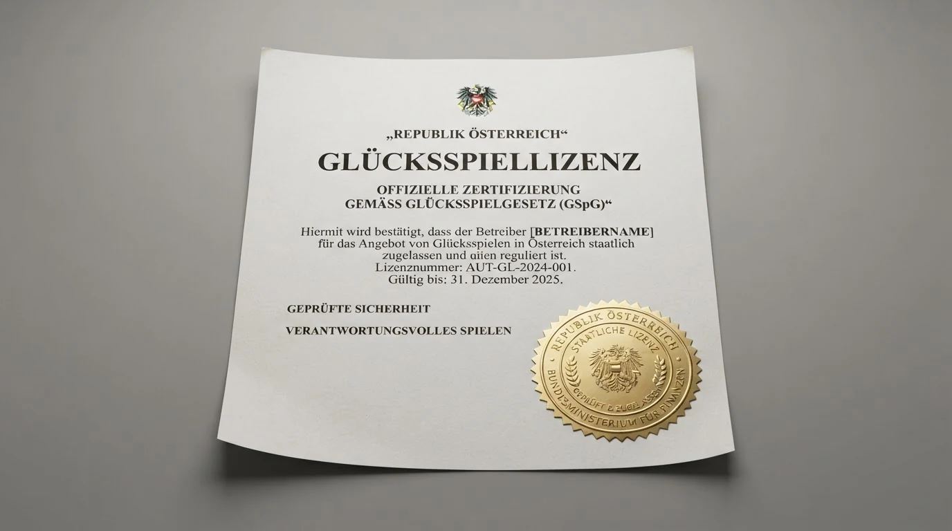 Ein offiziell wirkendes Dokument mit dem Bundesadler Österreichs und dem Schriftzug „Glücksspielgesetz (GSpG)“, daneben das Logo der Österreichischen Lotterien