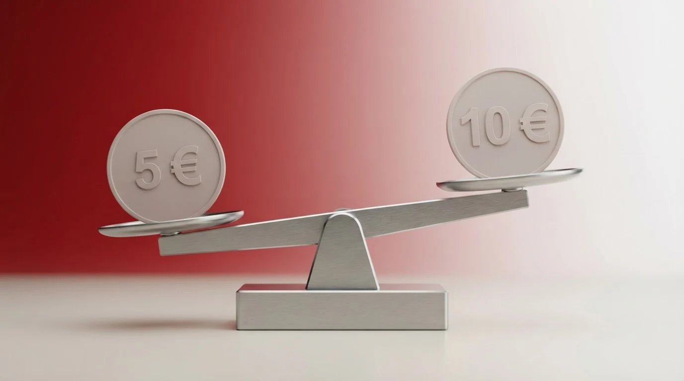 Amtliches Dokument mit GSpG-Schriftzug neben einer stilisierten Waage, die ein 10-€-Symbol und ein 5-€-Symbol gegeneinander abwägt