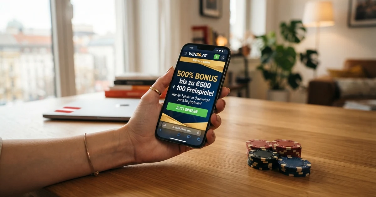 Ein Stapel Euro-Banknoten neben einem Bildschirm, auf dem ein Online-Casino-Willkommensbonus mit der Zahl 500% angezeigt wird