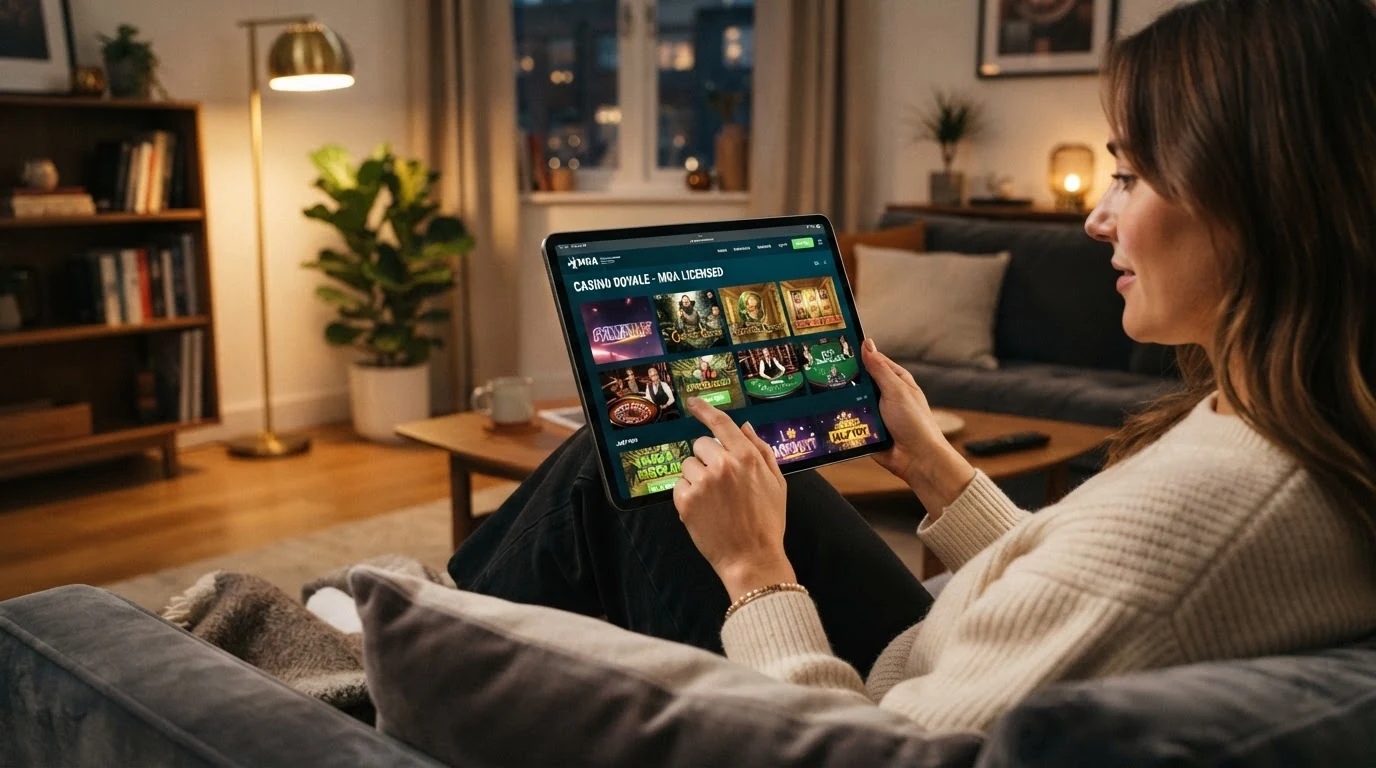 Auswahl an Online-Slots und Live-Dealer-Tischen in der Lobby eines MGA-Casinos