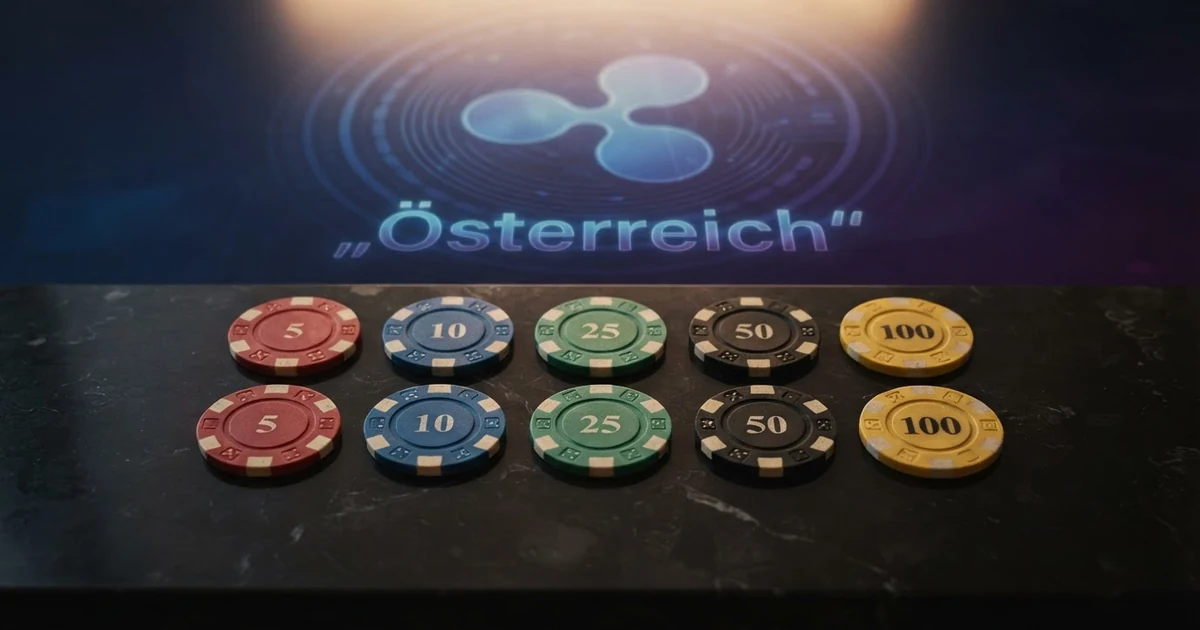Zehn Casino-Logos aufgereiht vor einem dunklen Hintergrund mit XRP-Token-Grafik und dem Schriftzug „Österreich 2026“