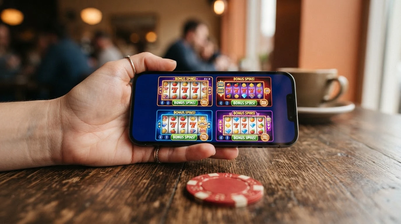 Vier Spielautomaten-Screenshots im Raster: Book of Dead, Starburst, Gates of Olympus und Sweet Bonanza mit eingeblendeten RTP-Prozentwerten