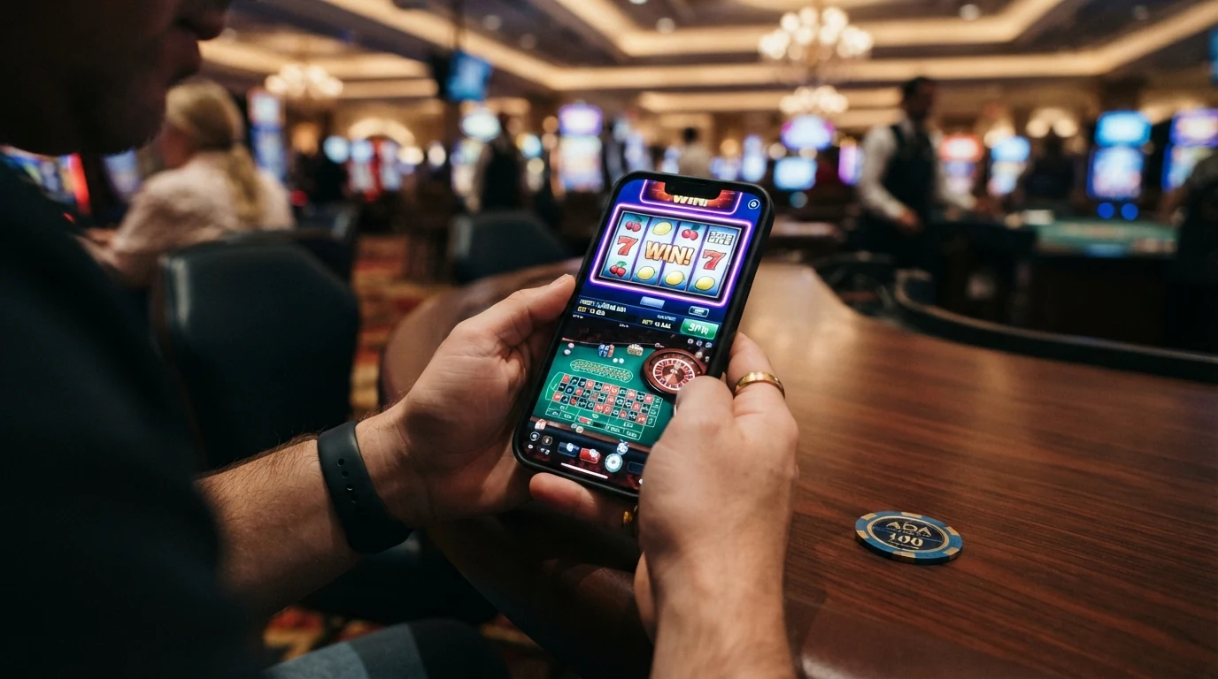 Spielautomaten und Live-Dealer an einem ADA-Casino-Tisch