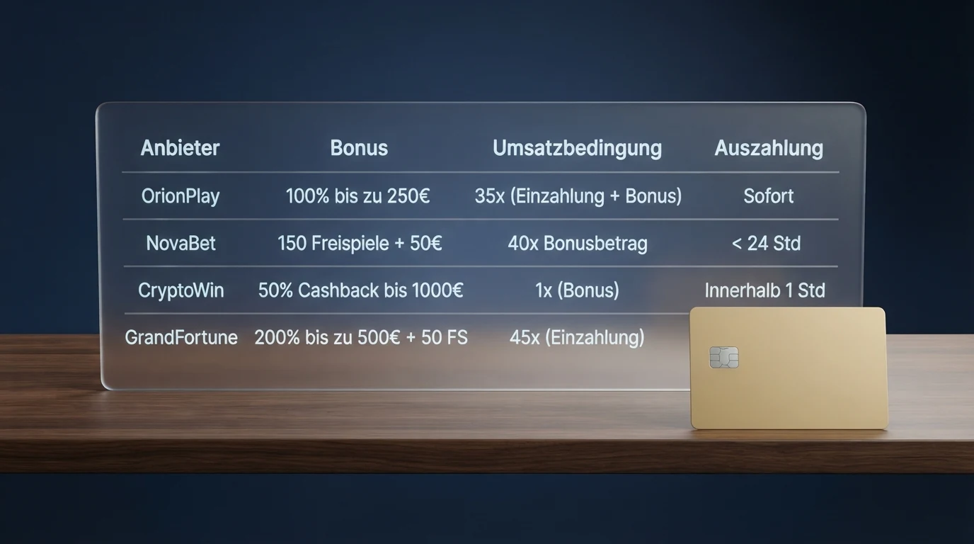 Übersichtliche Vergleichstabelle der zehn BNB Casinos mit Bonus, Freispielen und Umsatzbedingungen